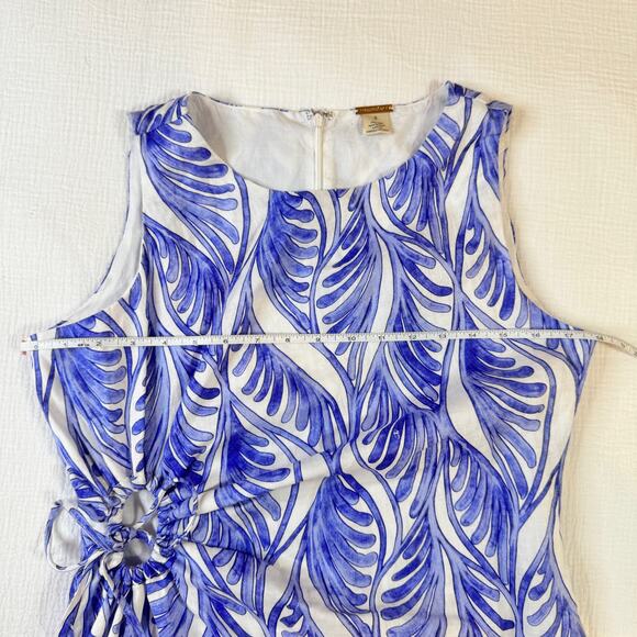 Magaschoni Linen Dress White Blue Summer Women’s 6 Cut Out Resort Wear Vacation - Picture 4 of 16